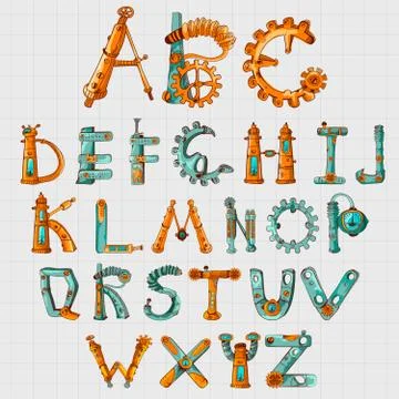 Mechanic Alphabet Colored Stock Illustration