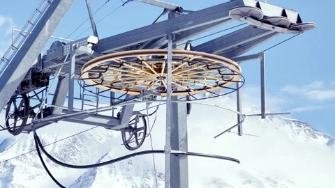 Mechanic big ring with cables from of ski lift over the mountain Stockbeeldmateriaal 201955145