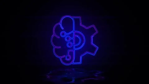 Mechanic brain in neon effect mp4 video Stock Illustration