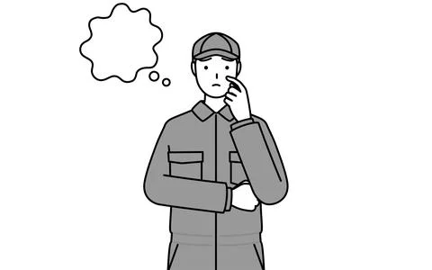 A mechanic in coveralls thinking while scratching his face. Stock Illustration