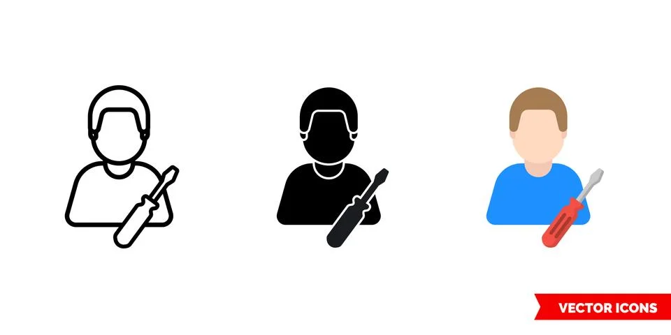 Mechanic engineer icon of 3 types color, black and white, outline. Isolated v Stock Illustration