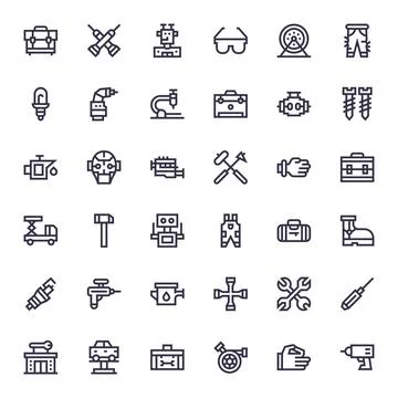 Mechanic Essential Vector Set including 36 Grid Fitted Bold Line High Resol.. Stock Illustration