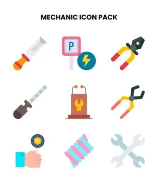 Mechanic Flat Bundle Icons Pack Stock Illustration