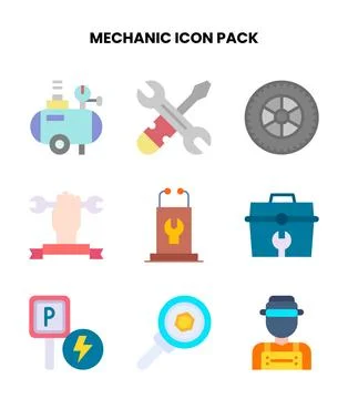 Mechanic Flat Design Icons Pack Stock Illustration