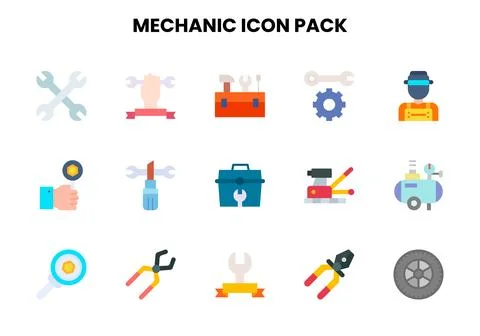 Mechanic Flat Set Icons Pack Stock Illustration
