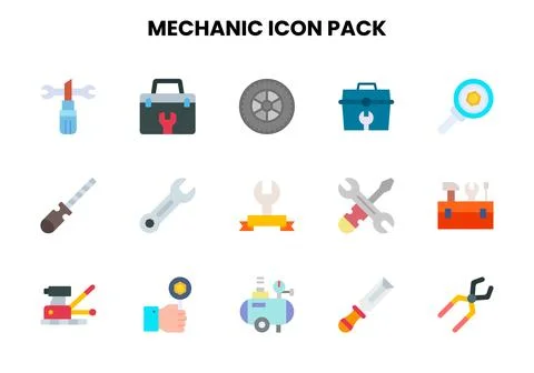 Mechanic Flat Vector Icons Pack 스톡 일러스트