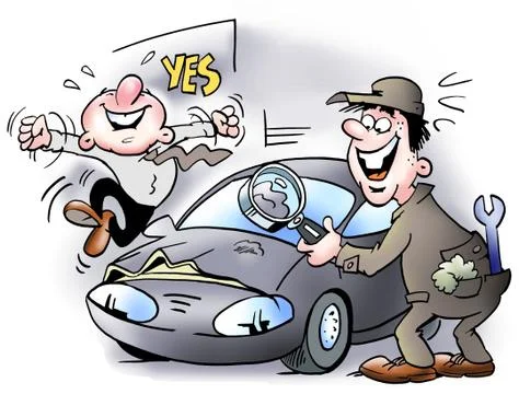 A mechanic found a small dent in the car Stock Illustration