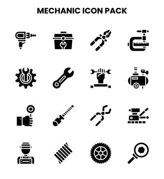 Mechanic Glyph Vector Icons Pack Stock Illustration