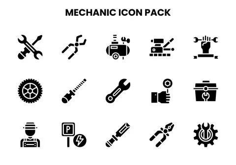 Mechanic Glyph Vector Icons Pack Stock Illustration
