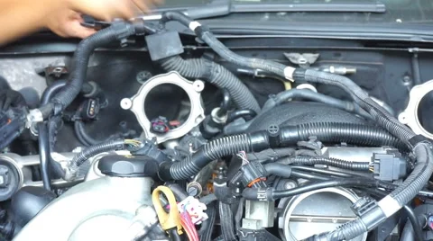 Mechanic Hand In Car Engine Bay  Video stock 53967661