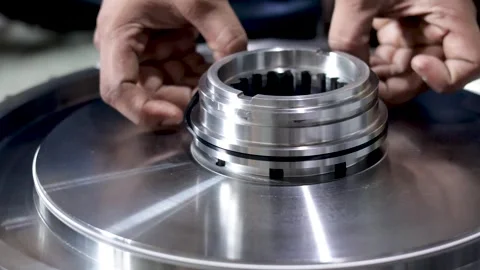 Mechanic Hands Installing Seal Rings on Transmission Shaft Piston Sleeve. 動画素材 344545670