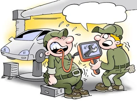 A mechanic has swallowed a wrench Stock Illustration