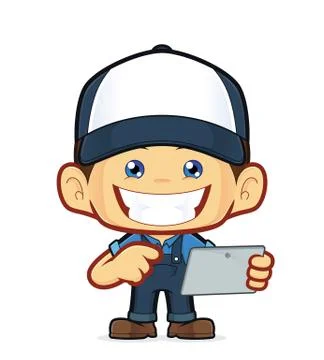 Mechanic holding tablet pc Stock Illustration