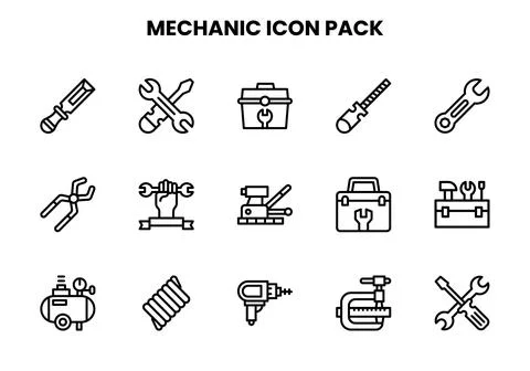 Mechanic Line Bundle Icons Pack Stock Illustration