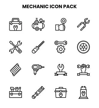 Mechanic Line Bundle Icons Pack Stock Illustration