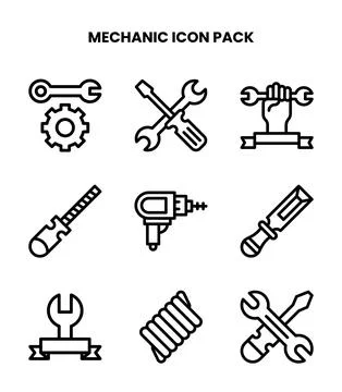 Mechanic Line Design Icons Pack Stock Illustration