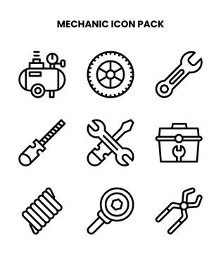 Mechanic Line Graphics Icons Pack Stock Illustration