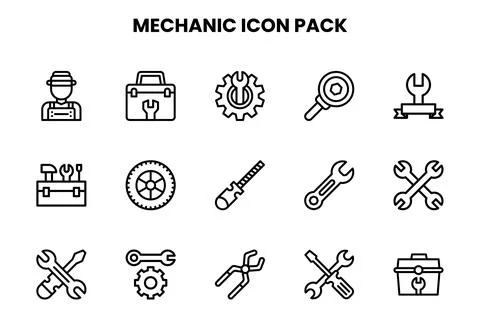 Mechanic Line Vector Icons Pack Stock Illustration