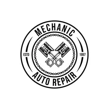 Mechanic logo design services,engineering,repair,piston. vector Stock Illustration