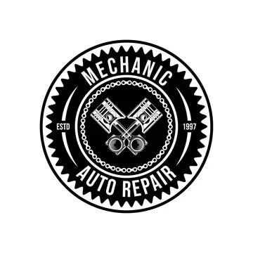 Mechanic logo design services,engineering,repair,piston. vector Stock Illustration
