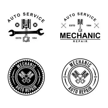 Mechanic logo set, services,engineering,repair,piston. vector illustration Stock Illustration
