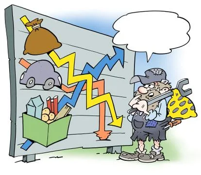 A mechanic looking at wages and purchasing power Stock Illustration