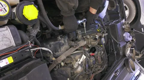 Mechanic making car engine reparation works. Close up. 스톡 동영상 60753192