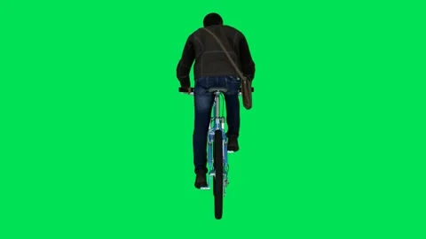 Mechanic man riding a bicycle from the back angle Stock Footage 246730576