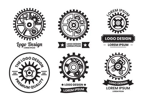 Mechanic or engineer logo in flat line art style Illustrazione stock