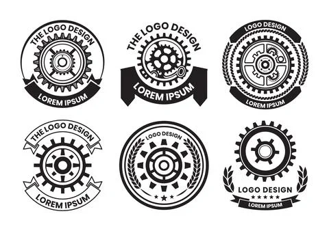 Mechanic or engineer logo in flat line art style Stock Illustration