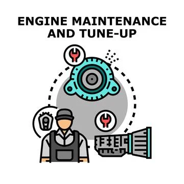 Mechanic performing engine maintenance and vehicle tune up service Stock Illustration