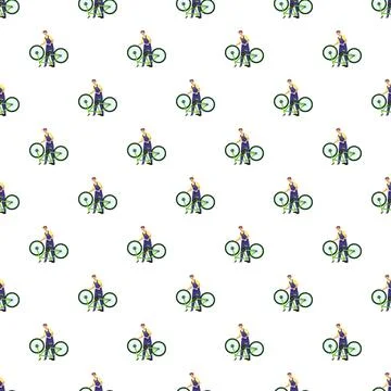 Mechanic repairing bicycle seamless pattern for service background Illustrazione stock