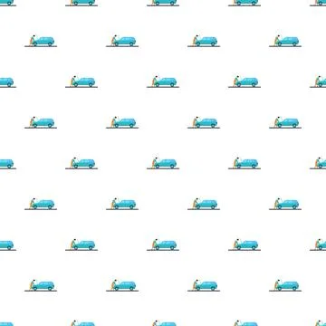 Mechanic repairing car engine flat style seamless pattern Stock Illustration