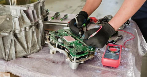 Mechanic Repairing Electronic Control Unit of Electric Car Stock Footage 277152030