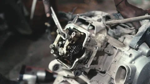 Mechanic Repairing Open Motor Engine Component Stock Footage 316579089