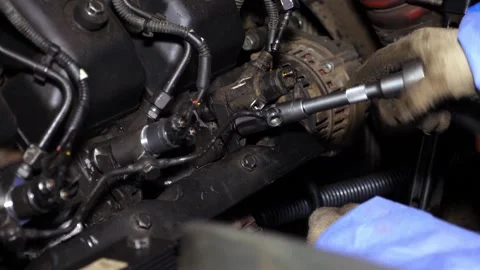 Mechanic Repairs The Car Engine. Kamaz Stock Footage 198146979