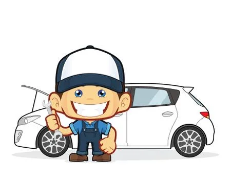 Mechanic repairs car Stock Illustration
