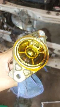 Mechanic Replacing O-Ring in Engine Oil Filter Adapter to Fix Leakage Stock Photos