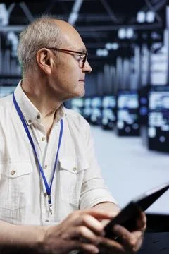 Mechanic setting up VPN servers Stock Photos