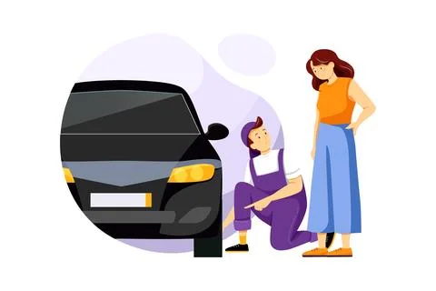 Mechanic showing customer the problem with car Stock Illustration