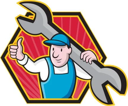 Mechanic with spanner thumbs up. Stock Illustration