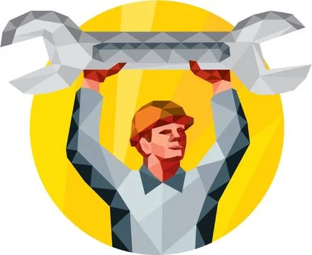 Mechanic Spanner Wrench Circle Low Polygon Low Polygon style illustration ... Stock Photos