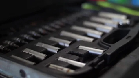 Mechanic taking tool from toolbox in auto shop slow motion Stock Footage 80787283