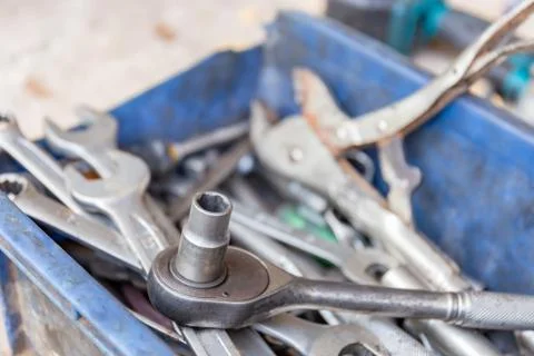 Mechanic tool kit in a tool box, repair concept 스톡 사진