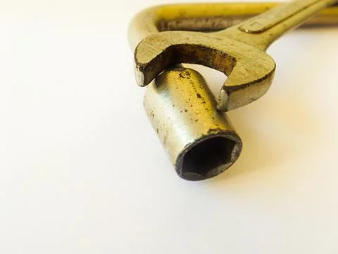 Mechanic tool: L-Shaped Socket Wrench Tool and a simple good wrench with blur Stock Photos