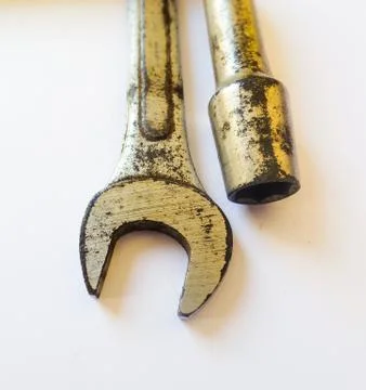 Mechanic tool: Socket Wrench Tool and a simple good wrench with blur effect,  Stock Photos