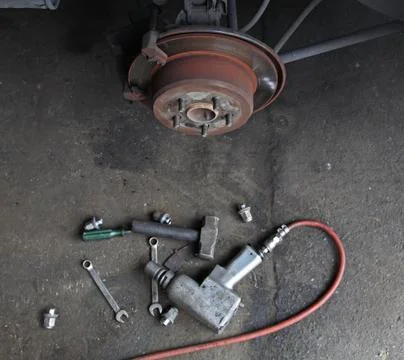 Mechanic tools to fix  disk brake Stock Photos