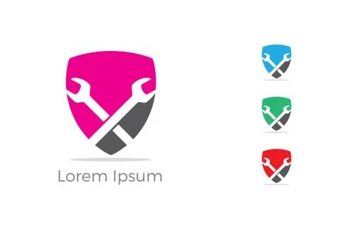 Mechanic tools in shield vector icon. Car repair service, wrench, plumber vector Stock Illustration