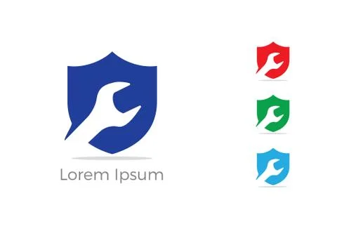 Mechanic tools in shield vector icon. Car repair service, wrench, plumber vector Stock Illustration