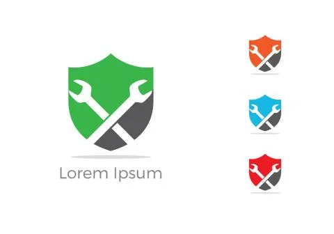 Mechanic tools in shield vector icon. Car repair service, wrench, plumber vector Stock Illustration